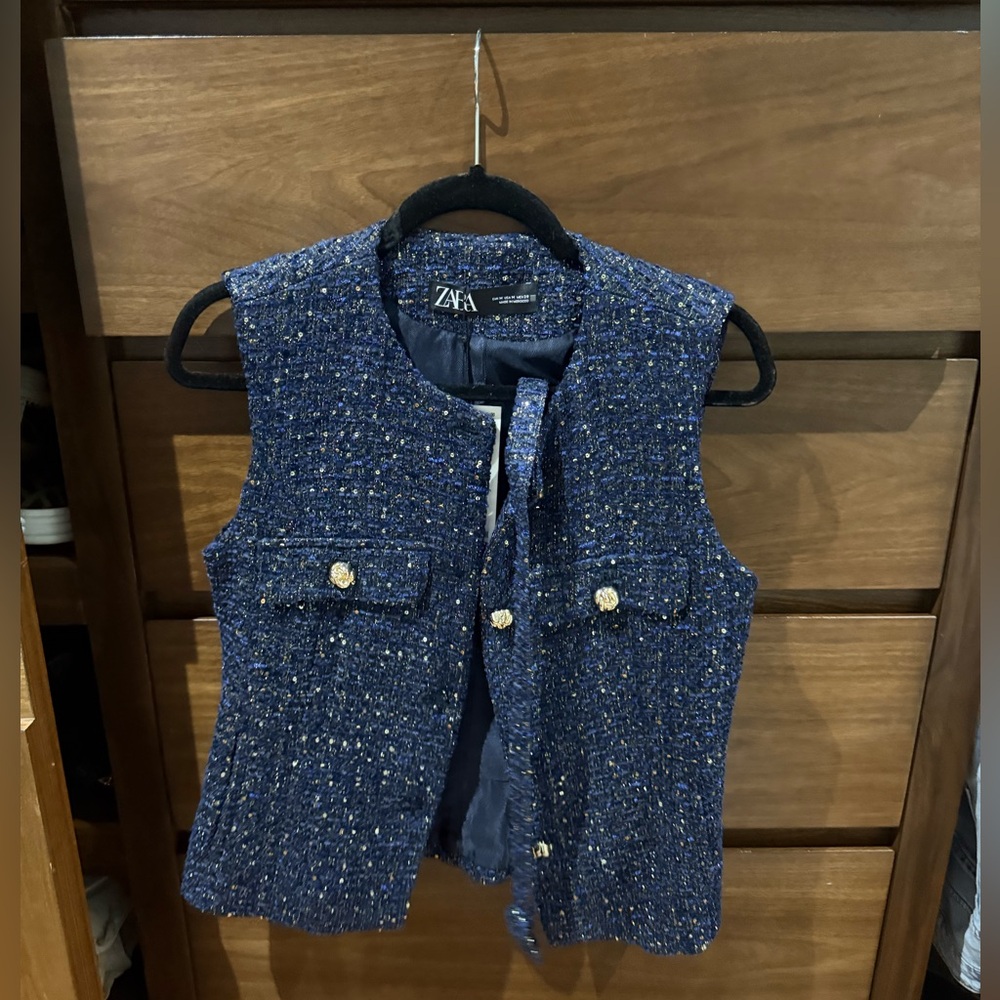 Zara  Blue Tweed Vest